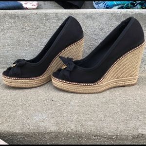 Tory Burch- Black Canvas Espadrille Wedge.